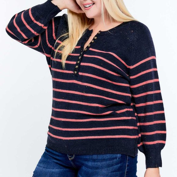 NWT Davi And Dani Navy Stripe Plus Sweater - Picture 2 of 4